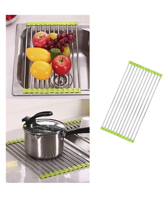 Masvi Enterprise Stainless Steel Kitchen Sink Crockery Vegetable Wash Drainer Utensils Drain Rack - Assorted