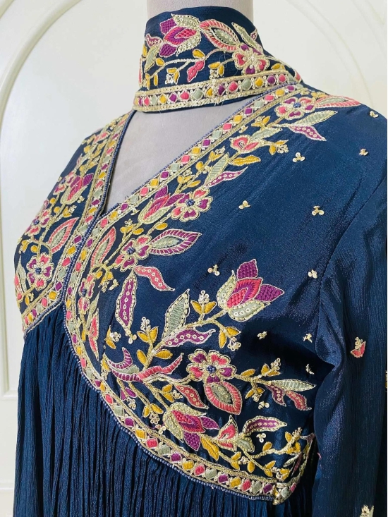 NEW Navy blue  Floral Embroidered Alia Cut Ethnic Dress