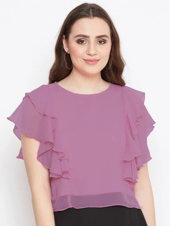 Women Mauve Ruffle Top With Flutter Sleeves