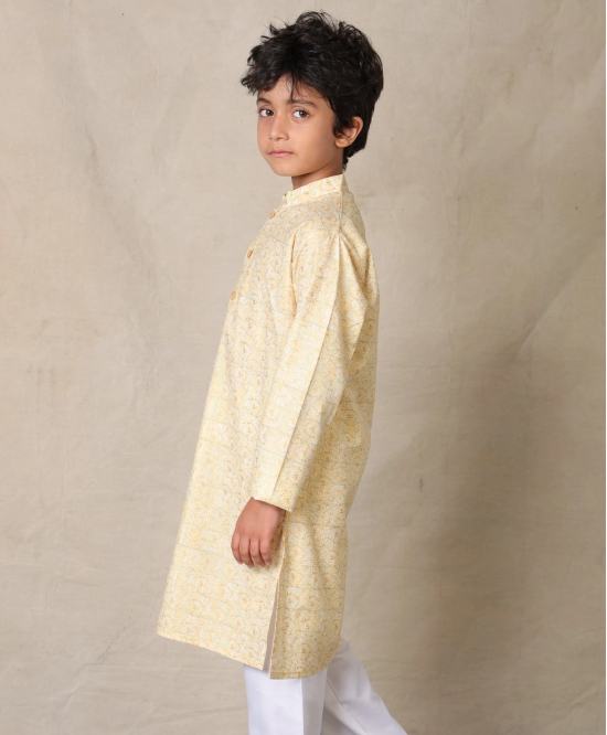 YELLOW FESTIVE PRINTED PURE COTTON KURTA - YELLOW-6-7 YEARS / 1N / YELLOW