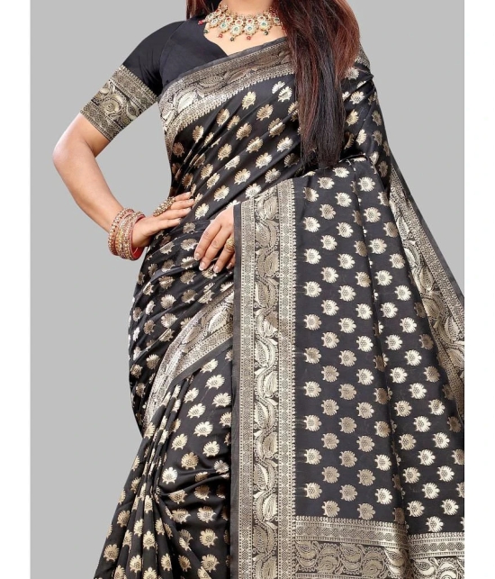 Gazal Fashions Banarasi Silk Embellished Saree With Blouse Piece - Black ( Pack of 1 ) - Black