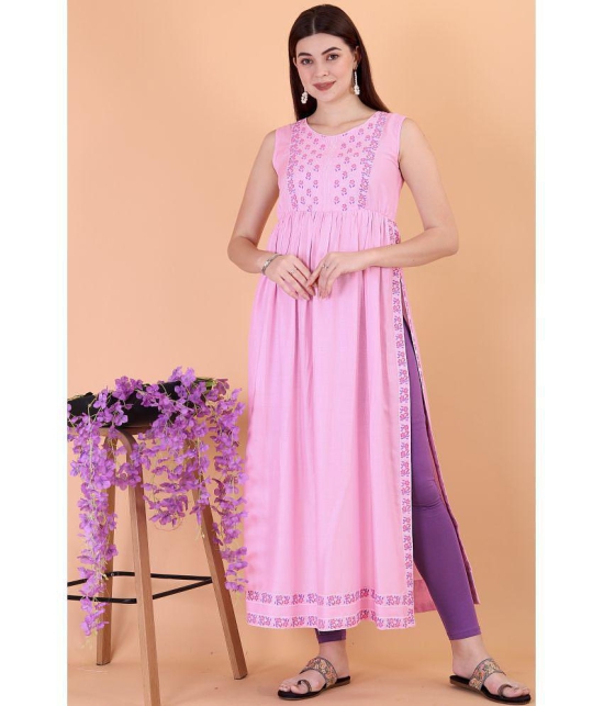 Glomee - Pink Viscose Women's Nayra Kurti ( Pack of 1 ) - None