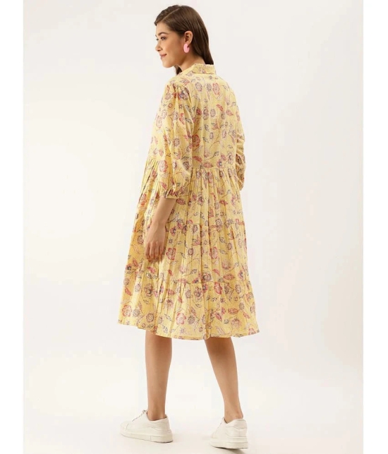 Divena Cotton Printed Midi Womens Fit & Flare Dress - Yellow ( Pack of 1 ) - None