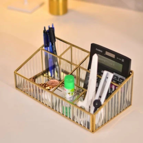 Fluted Glass Desk Organizer | Make-up Organiser| Toiletry Organiser