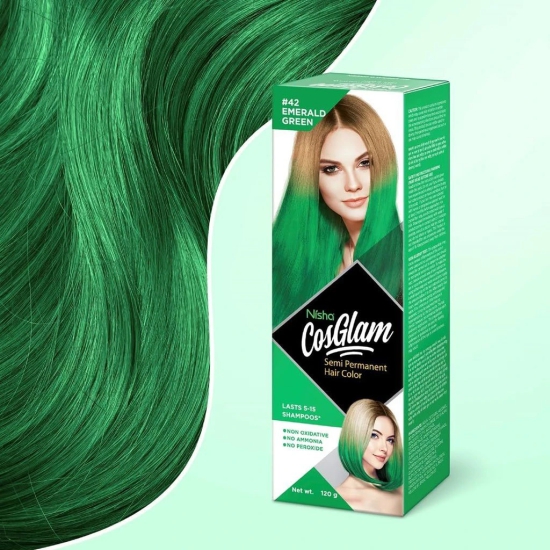 COSGLAM Semi Permanent Hair Color, No Peroxide, Non Oxidative, Ammonia Free Hair Colour 42 Emerald Green - 120gm