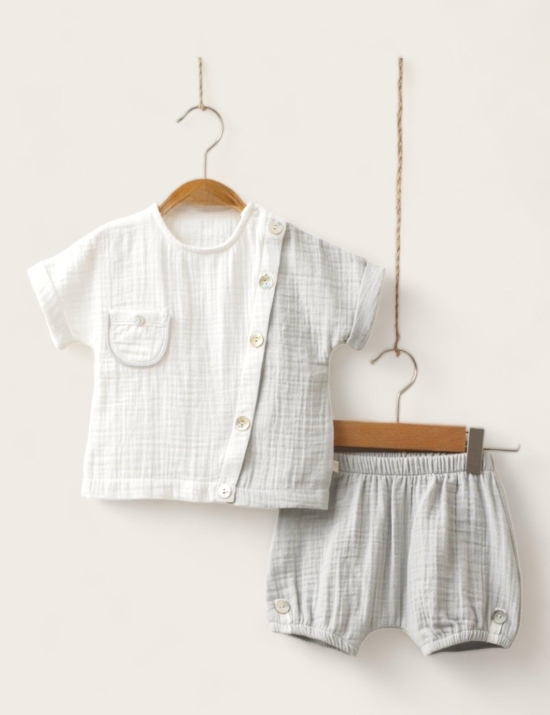 Two-Tone Tee & Shorts Set-12-18 months / Grey / Boys