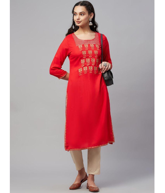 AMIRA'S INDIAN ETHNICWEAR - Red Rayon Women's Straight Kurti ( Pack of 1 ) - None