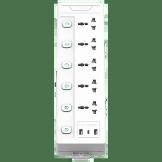 Croma 6 Amps 5 Sockets Surge Protector (2 Meters, Child Safety Shutters,White)