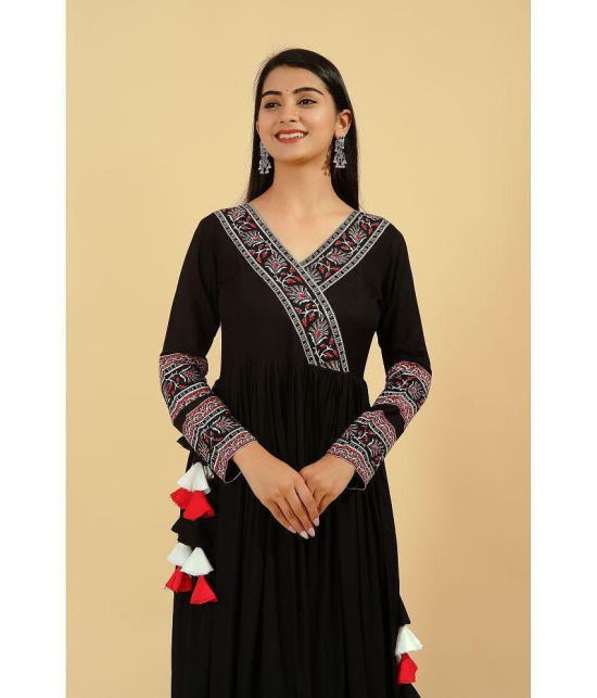 KIPEK - Black Rayon Women's Anarkali Kurti ( Pack of 1 ) - None