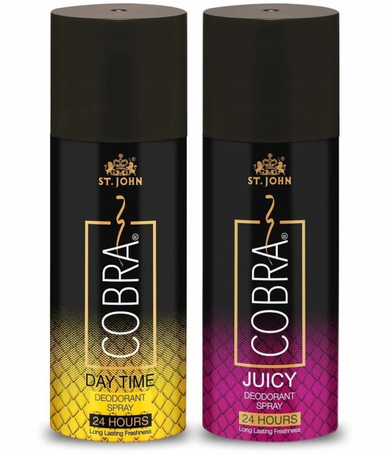 ST.JOHN Cobra Day Time & Juice Long Lasting Deodorant Spray for Men 150ml Each (300ml) - Pack of 2