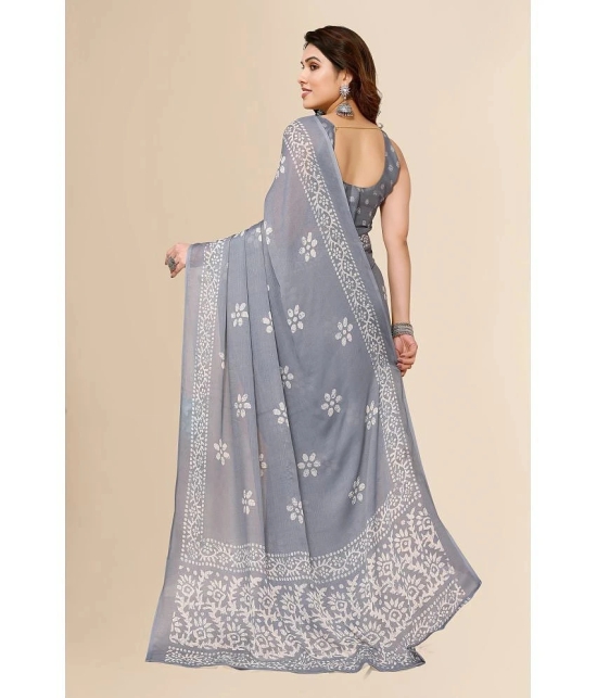 Anand Sarees Chiffon Printed Saree With Blouse Piece - Grey ( Pack of 1 ) - Grey