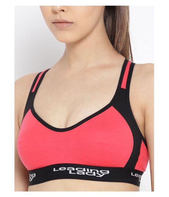 Leading Lady Coral Cotton Lycra Color Blocking Sports Bra - 36