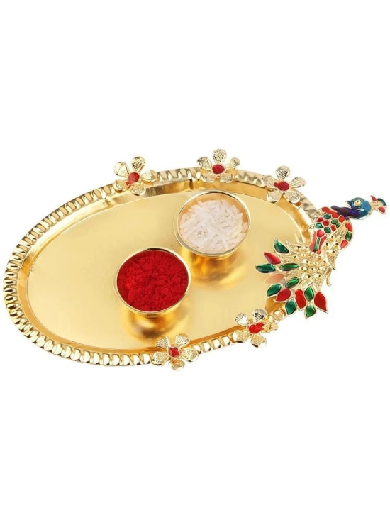 Designer Silver Kada Bhabhi Rakhi With Kankawati Pooja Thali Roli Chawal And Raksha Bandhan Greeting Card - None