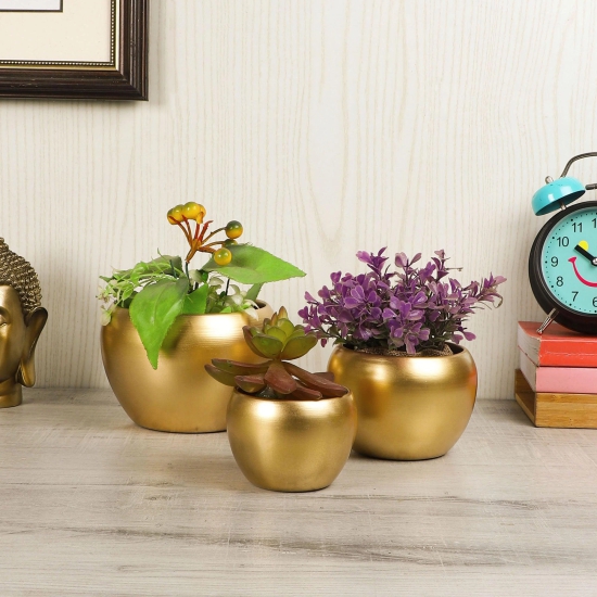 Metal Apple Planter (Set of 3)-Gold