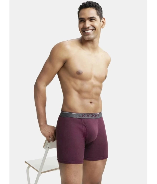 Jockey 8009 Men Super Combed Cotton Rib Solid Boxer Brief - Wine Tasting - None