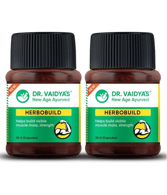 Dr. Vaidyas Herbobuild Capsules | Ayurvedic Muscle & Mass Gainer (30 Capsules Each) Pack of 2