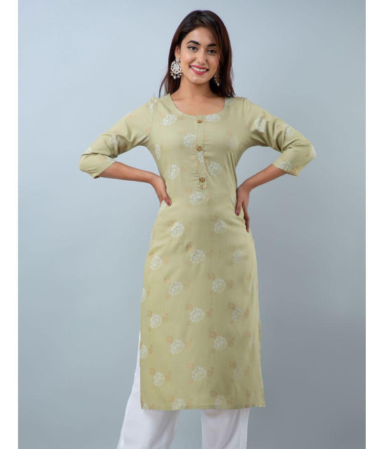 Doriya Rayon Printed 3/4th Sleeves Straight Green Kurti Single - None