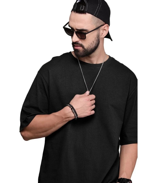 Leotude Cotton Blend Oversized Fit Solid Half Sleeves Mens T-Shirt - Black ( Pack of 2 ) - None