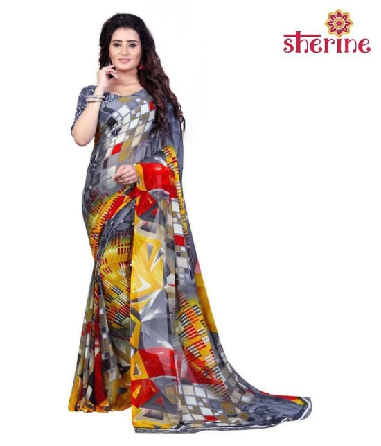 ANAND SAREES Grey Printed Saree (Fabric- Poly Georgette)