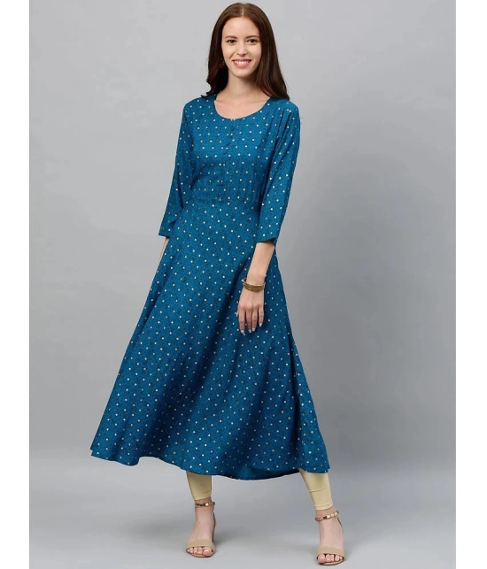 KIPEK - Blue Rayon Womens Flared Kurti ( Pack of 1 ) - None