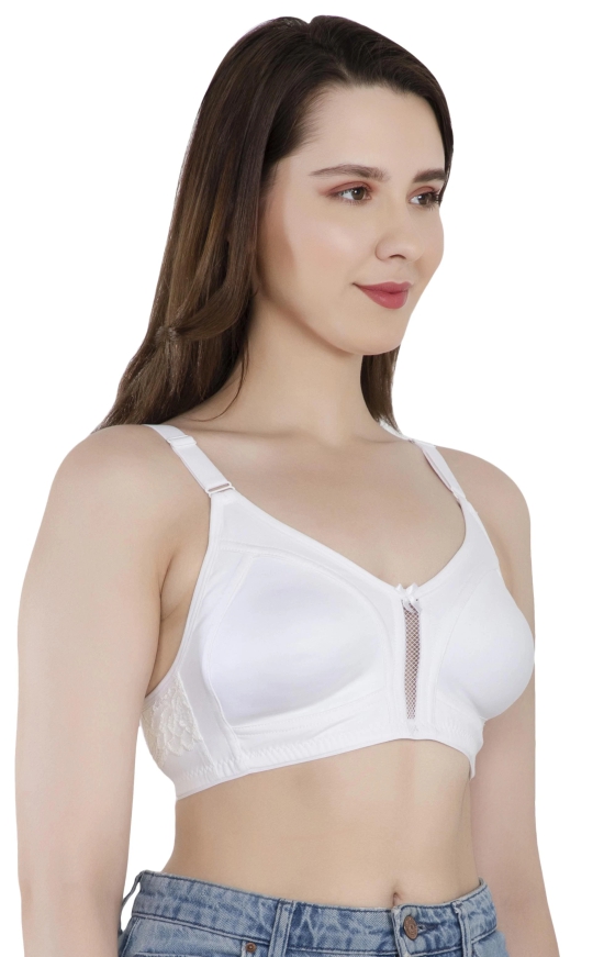 LacyLuxe Women Wirefree Seamless Non Padded Full Coverage Bra-38B / White / Cotton Spandex