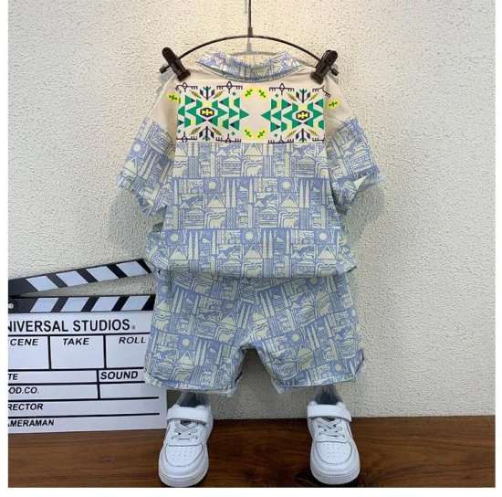 Sky Dreams Ensemble: Pure Cotton Cord Set with Printed Shirt and Shorts for Kids