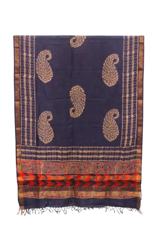 Tisser Ghicha silk border With Block Print dupatta