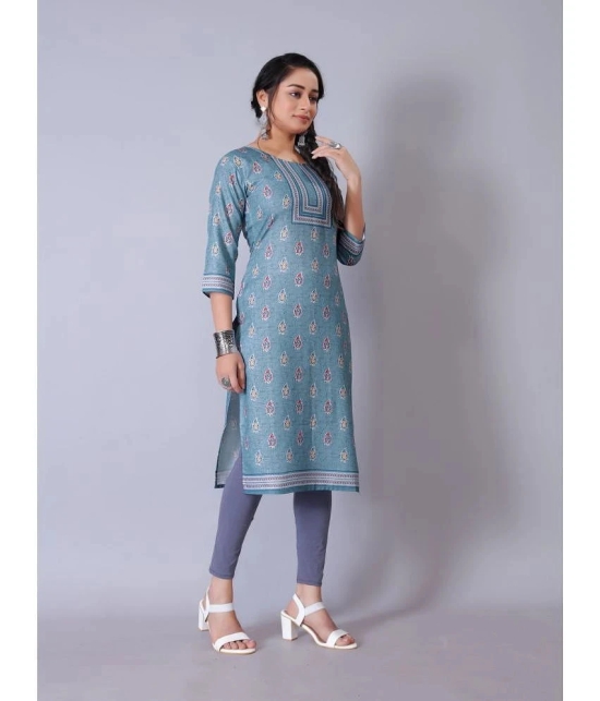 RIAANA Cotton Blend Printed Straight Womens Kurti - Blue ( Pack of 1 ) - None