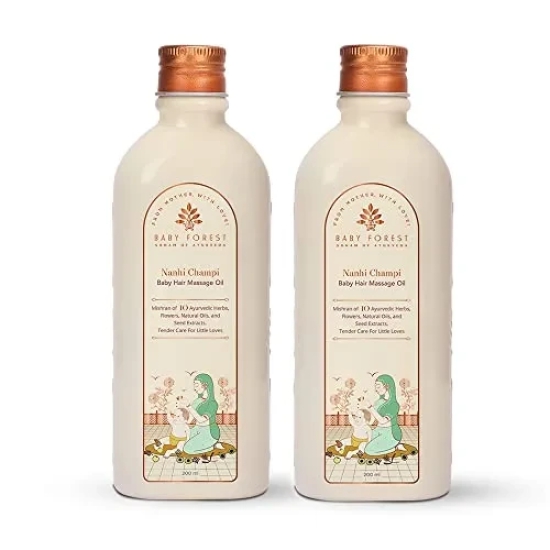 Baby Forest Nanhi Champi Baby Hair Massage Oil | 10 Ayurvedic Herbs & Oils | Heals Dry Scalp | Stimulates Hair Growth | Intense Nourishment | Sesame Oil & Coconut Oil |Pack of 2 x 200 ml each