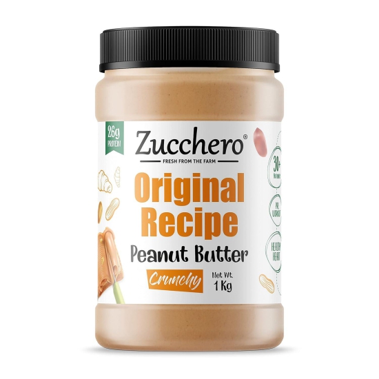 Zucchero Peanut Butter, Original Recipe, Crunchy, 1 kg - Keto | Vegan | Protein: 26 g