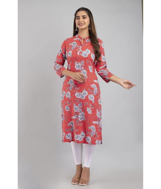 MAUKA - Red Rayon Womens Straight Kurti ( Pack of 1 ) - None