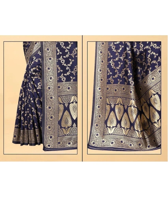 Gazal Fashions - Navy Blue Banarasi Silk Saree With Blouse Piece ( Pack of 1 ) - Navy Blue