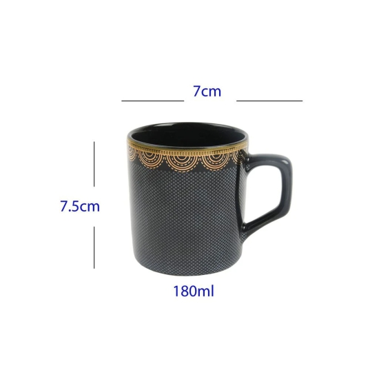 Femora Glitter Dot Pattern with Golden Arch, Ceramic Tea Cups, Coffee Mugs (180 ml, Golden) - 6 Pcs Set