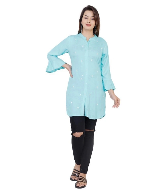 JC4U - Blue Rayon Womens Front Slit Kurti ( Pack of 1 ) - M