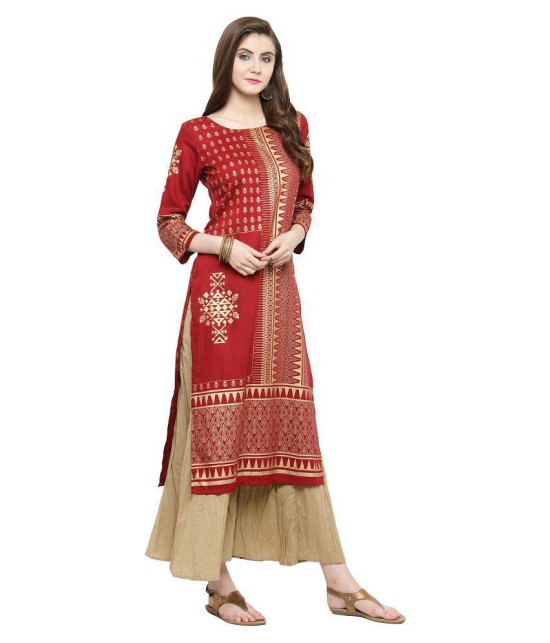 KSUT Maroon Rayon Straight Kurti - XL