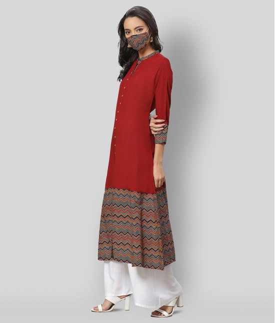 Yash Gallery - Maroon Cotton Blend Womens Front Slit Kurti ( Pack of 1 ) - S