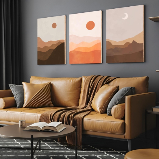 Moon Phase Abstract Boho Wood Print Wall Art Set of 3-23 X 35 Inches Each / Pinewood Thickness: 6mm