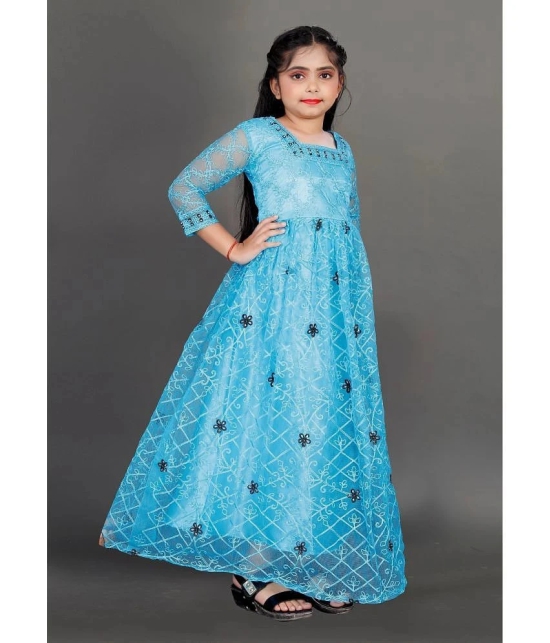 Apnisha Sky Blue Net Girls Fit And Flare Dress ( Pack of 1 ) - None