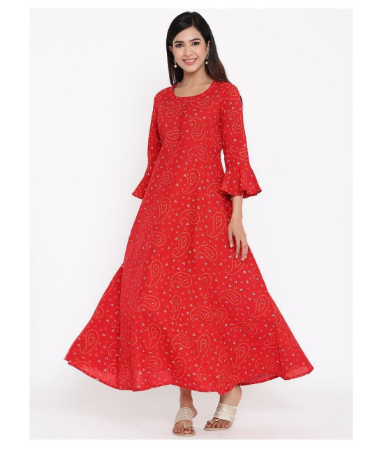 Kbz - Red Cotton Women's Flared Kurti ( Pack of 1 ) - XL