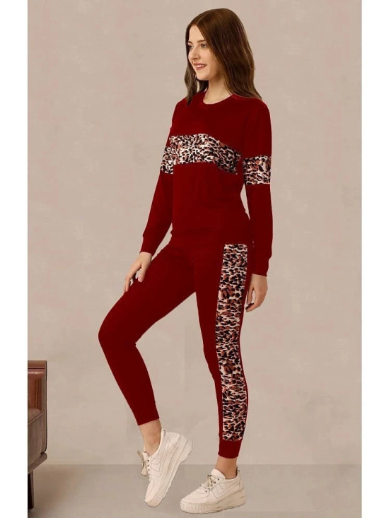 DTR FASHION Maroon Cotton Blend Printed Tracksuit - Pack of 1 - None