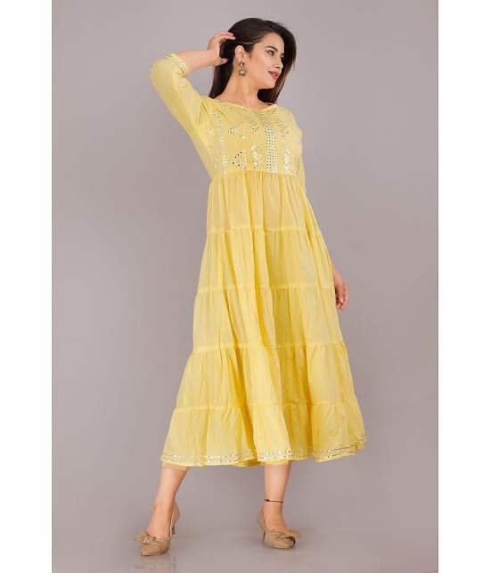 JC4U - Yellow Cotton Blend Womens Straight Kurti ( Pack of 1 ) - None