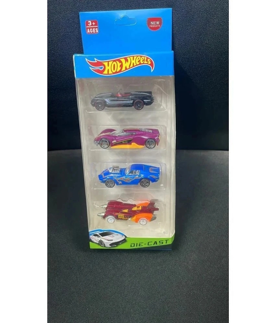 Hot Wheels 4-Car Pack Die-Cast Metal 4 Cars Set - Design May Vary, Multi color - Multi-Color