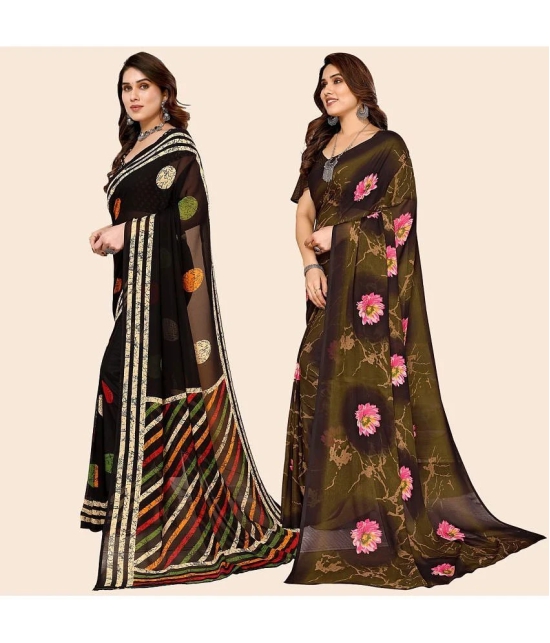 ANAND SAREES Georgette Printed Saree With Blouse Piece - Multicolour ( Pack of 2 ) - Multicolour