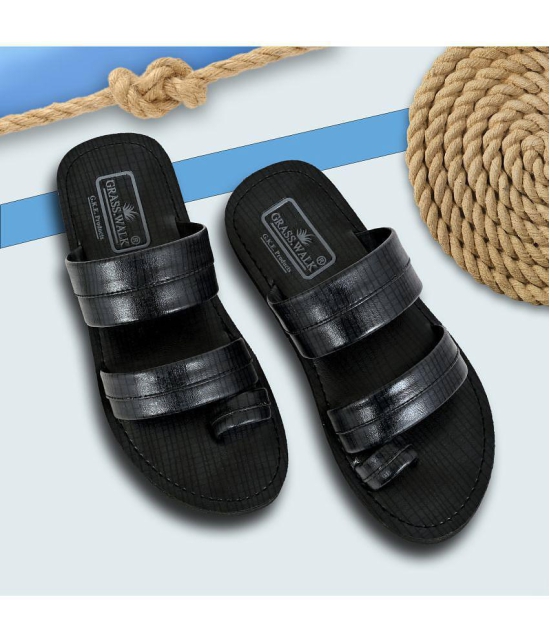 GRASS WALK Black Mens Leather Slipper - None