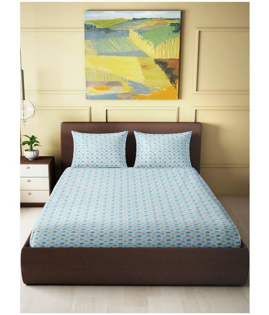 Abhikram - Blue Cotton Single Bedsheet with 2 Pillow Covers - Blue