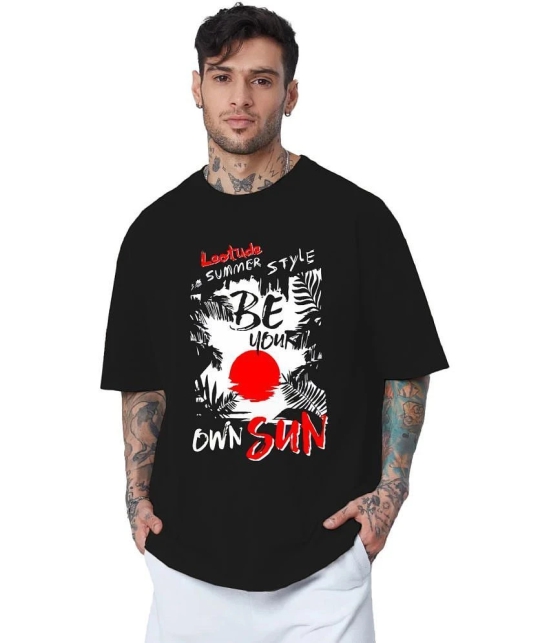 Leotude Cotton Blend Oversized Fit Printed Half Sleeves Mens T-Shirt - Black ( Pack of 1 ) - None