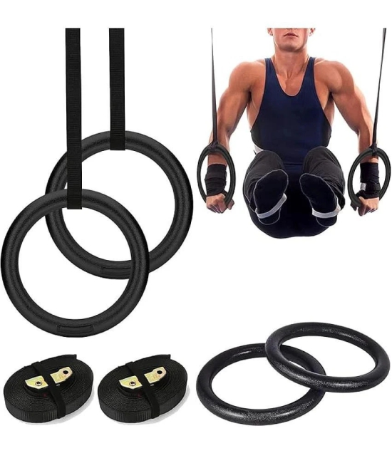 Gymnastic Rings with Adjustable Straps, Steel Buckles, Perfect for Workout, Strength Training, Pull-Ups & Dips, Pack of 1 - Black