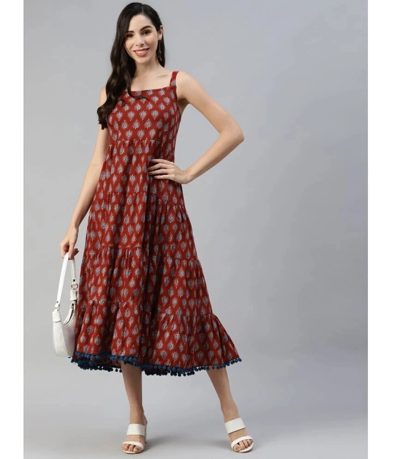 Divena - Cotton Maroon Womens Fit And Flare Dress ( Pack of 1 ) - None