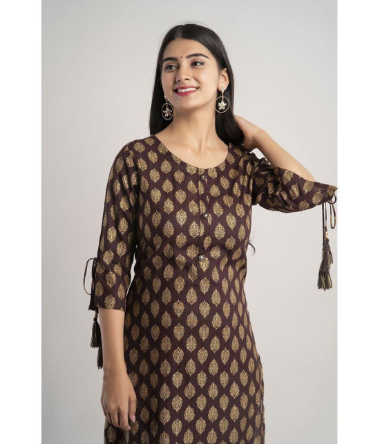 MAUKA - Brown Rayon Womens Straight Kurti ( Pack of 1 ) - None