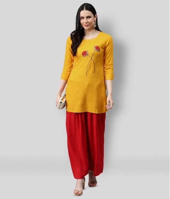 HIGHLIGHT FASHION EXPORT - Yellow Rayon Womens Straight Kurti - S